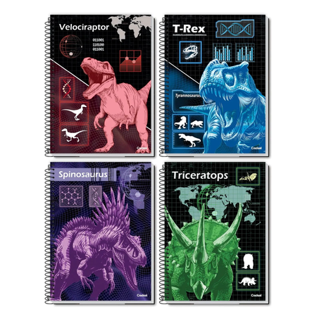 Caderno credeal grande capa dura 80 folhas super dino espiral