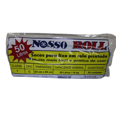 SACO LIXO AZUL NOSSO ROLL 50LT C/50