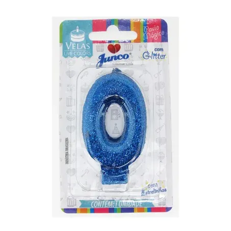 Vela Aniversario Junco Mini Glitter N0 Azul