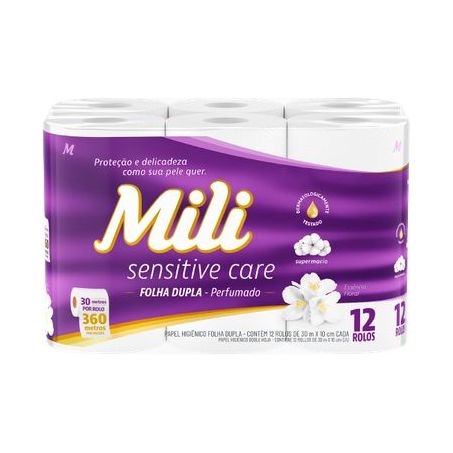 Papel Higiênico Mili Folha Dupla Perfumado Pacote 12 Rolos 30m 10cm Leve 12 Pague 11 12UN