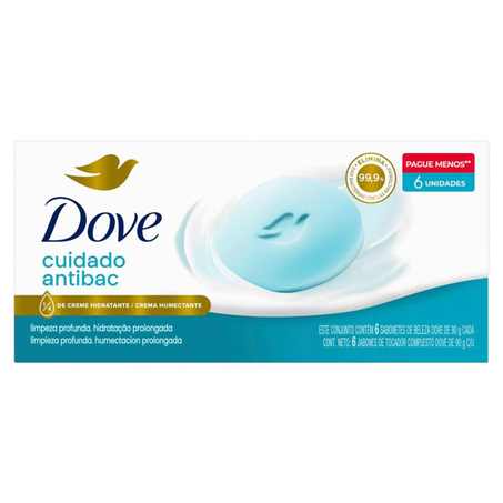 Sabonete Dove 90g - Antibacteriano - Cuida e Protege - Com 6 Sabonetes - Leve Mais, Pague Menos