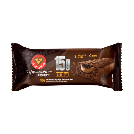 BARRA DE PROTEÍNA CAPPUCCINO CLASSIC 50G - 3 CORAÇÕES