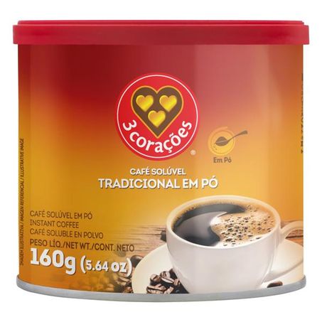 Café solúvel 3 corações tradicional lata 160g