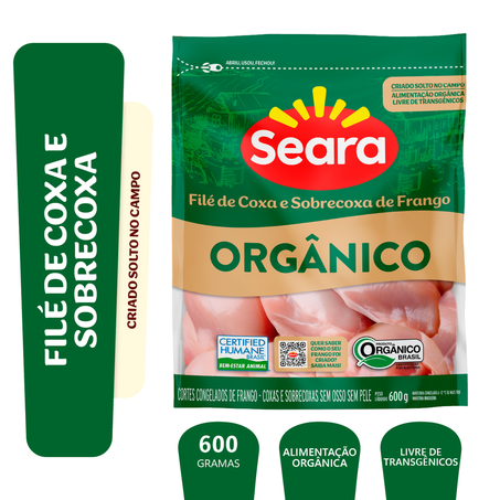 Filé de Coxa e Sobrecoxa de Frango Seara Orgânico IQF 600G