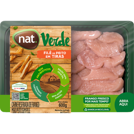 Filé de peito nat verde em tiras resfriado 600g