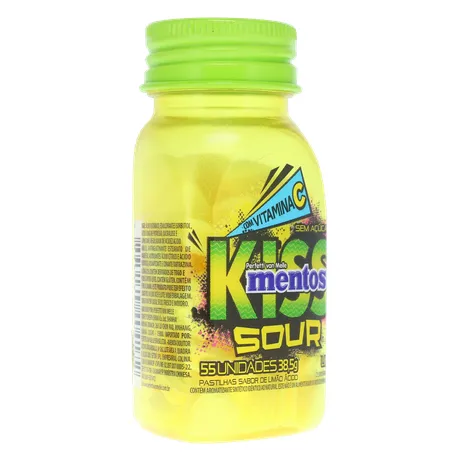 Pastilha Mentos Kiss Suor Limão Ácido Frasco com 55un - 38.5gr 360-31
