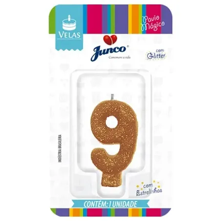 Vela Aniversario Junco Live Colors N9 Glitter Ouro