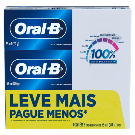 Creme Dental Oral-B 100% 70g - Com 3 Unidades - Leve Mais, Pague Menos
