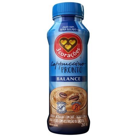 Bebida Láctea UHT 3corações Cappuccino Balance Frasco 260ml