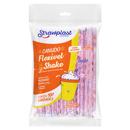 Canudo shake flexivel strawplast c/100un
