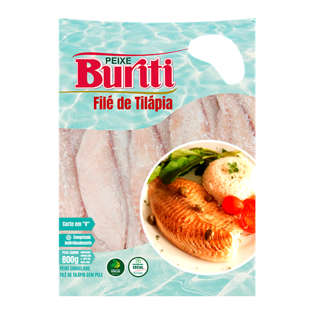 Posta de tilapia cong c/pele buriti 800g