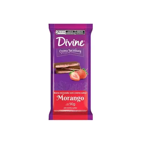 Barra Divine Recheado Creme de Morango 90g