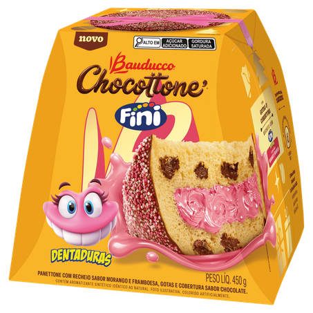 Chocottone Com Recheio Fini Dentaduras Morango e Framboesa e Cobertura Chocolate Bauducco 450g
