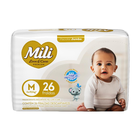 Fralda Mili Love & Care Jumbo Tam. M - Com 26 Fraldas