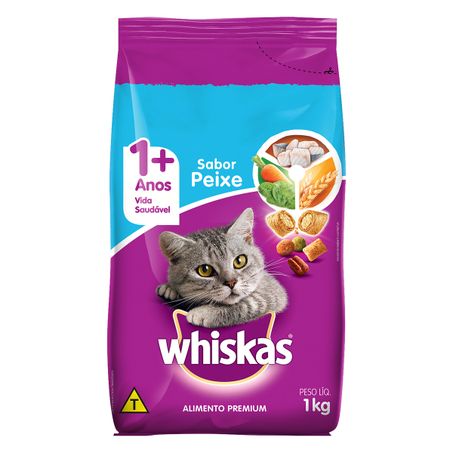 RAÇÃO PARA GATOS ADULTOS 1+ PEIXE WHISKAS PACOTE 1KG