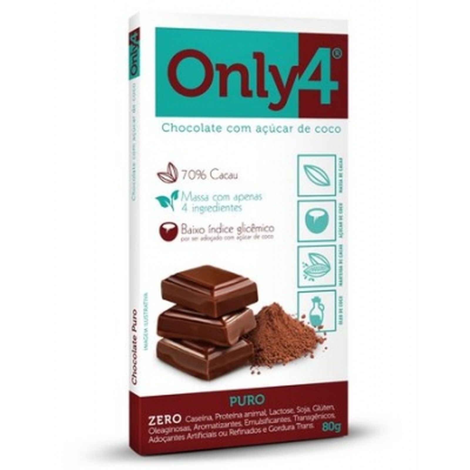 Chocolate 70% Cacau Sabor Puro Only4 80g