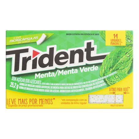 GOMA DE MASCAR MENTA ZERO AÇÚCAR TRIDENT COM 14 UNIDADES