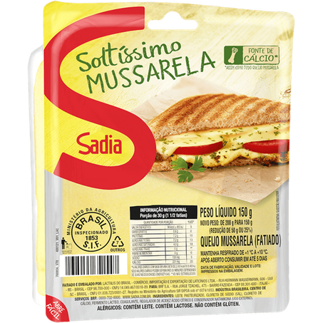 Queijo mussarela fatiado sadia 150g smus