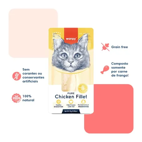 Petisco Para Gato Wanpy Fillet Natural de Frango 25g 360-2
