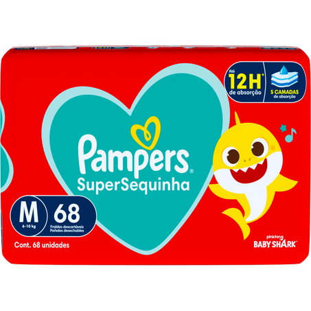 FRALDA DESCARTÁVEL INFANTIL PAMPERS SUPER SEQUINHA M PACOTE C/68UNID