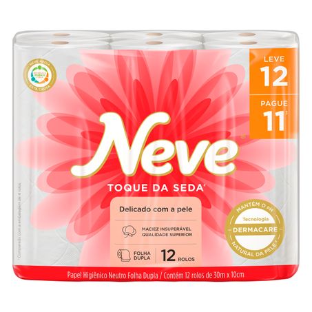 PAPEL HIGIÊNICO FOLHA DUPLA NEUTRO NEVE TOQUE DA SEDA COM 12 ROLOS