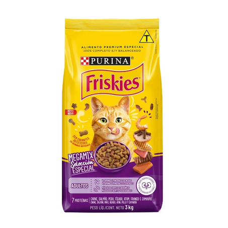Ração Premium Para Gatos Adultos Purina Friskies MegaMix 7 Proteínas 3kg
