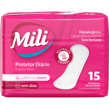 PROTETOR DIÁRIO HIGIÊNICO S/ABAS SUAVE MILI PACOTE C/15UNID
