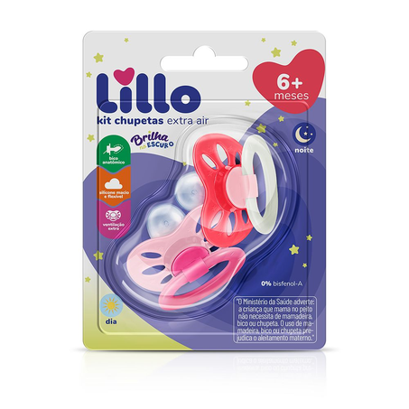 Kit Chupetas que Brilha Escuro Rosa Lillo Tamanho 2 Com 2 Unidades