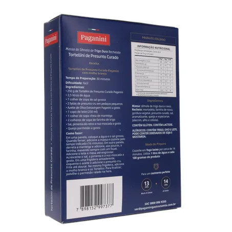 Massa Tortellini Paganini Presunto Curado Caixa 250gr 360-15