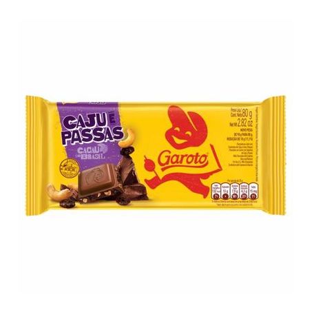 CHOCOLATE GAROTO CAJU PASSAS 80 G                 