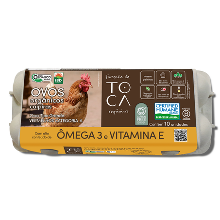 Ovos caipira ômega orgânico fazenda da toca bj c/10