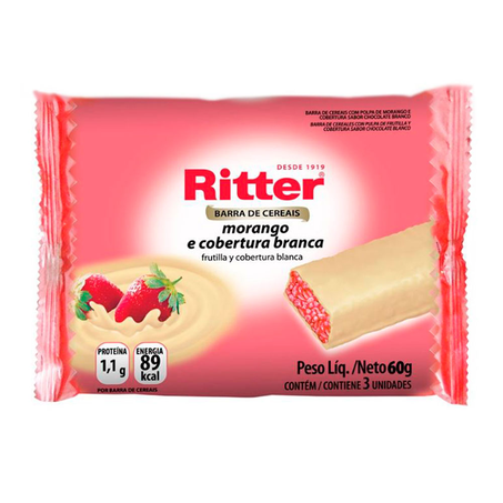 Barra de Cereal Ritter Morango e Chocolate Branco com 3 Unidades Pacote 20G