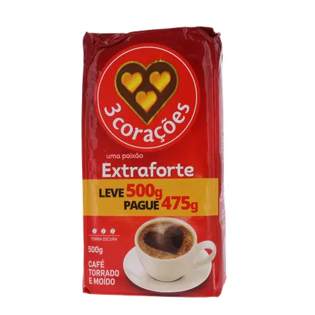 Café em pó torrado e moido 3 corações extraforte leve 500g pague 475g 360-1