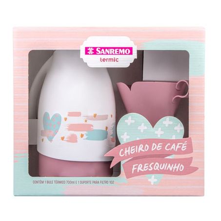 Conjunto bule rosa 700ml+ suporte para filtro café sanremo