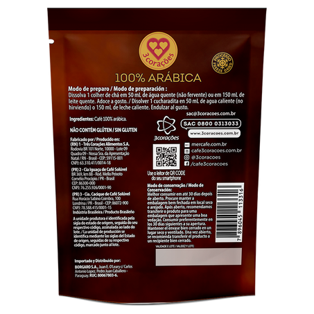 Café Solúvel Liofilizado 3 Corações Sachê 40g Refil 360-1