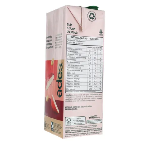 Bebida Base Soja Ades Frutas Maça 1l 360-24