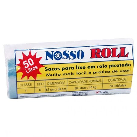 SACO LIXO AZUL NOSSO ROLL 50LT C/50