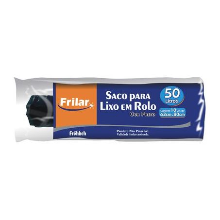 Saco lixo frilar rolo preto 50l 10un