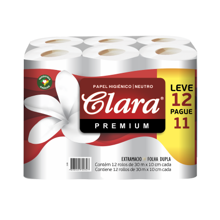 PAPEL HIG CLARA PREMIUM FOLHA DUPLA 12X30MT