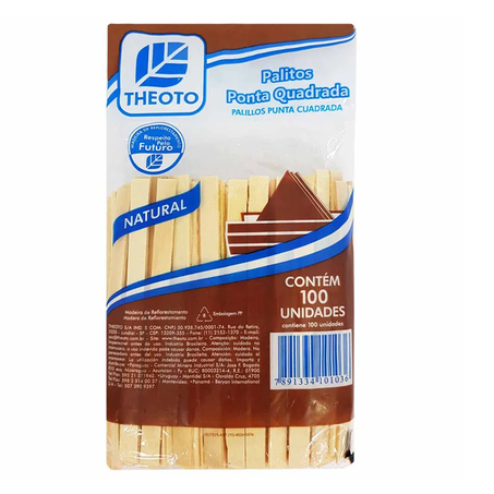 PALITOS PONTA REDONDA NATURAL THEOTO CONTÉM 100 UNIDADES