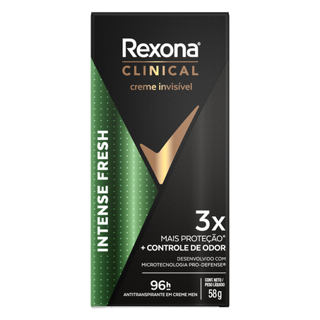 Antitranspirante Creme Invisível 96h Rexona Clinical Men Intense Fresh 58g
