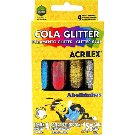 Cola com Glitter Acrilex 15g - Com 4 Colas
