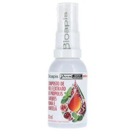 COMPOSTO DE MEL E EXTRATO DE PRÓPOLIS BIOAPIS ROMÃ E HORTELÃ SPRAY 30ML 360-1