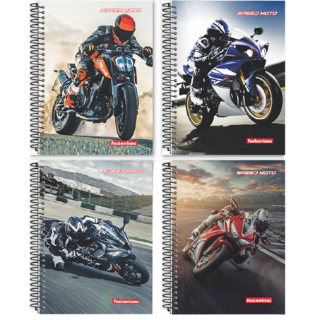 Caderno panamericana speed moto capa dura gd 01 materia c/96 folhas