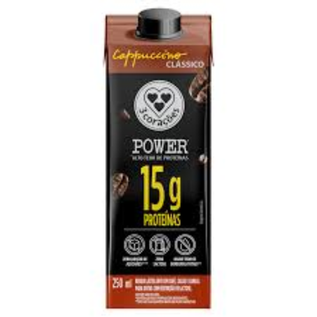 Bebida lactea 3 coracoes cappucino classico power 250ml-15g de proteinas-