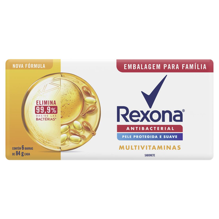 Sabonete Rexona 84g - Antibacterial - Multivitaminas - Com 6 Sabonetes - Leve Mais, Pague Menos