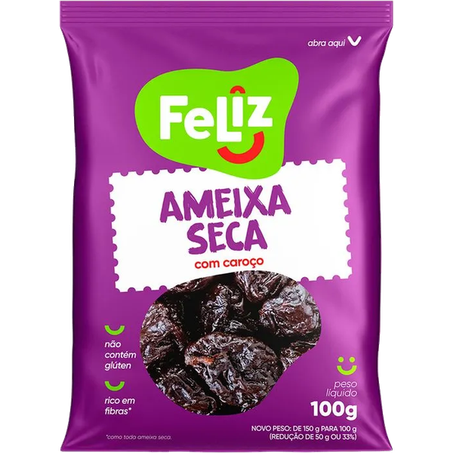 Ameixa seca feliz 100g c/ caroço sc