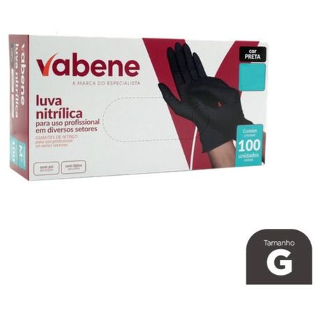 LUVA NITRÍLICA S/ PÓ PRETA GRANDE VABENE C/100UN