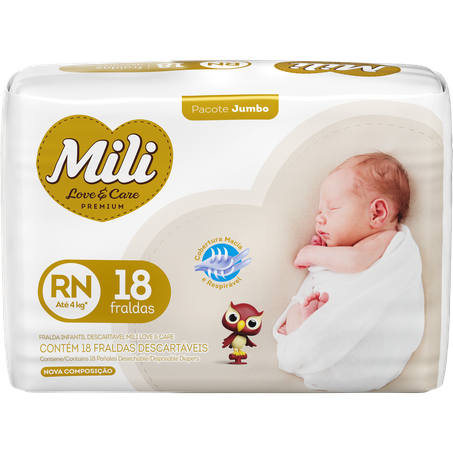 Fralda mili love care jumbo rn c/18un