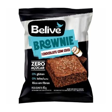 Brownie Zero Açúcar Sabor Chocolate e Coco Belive 40g